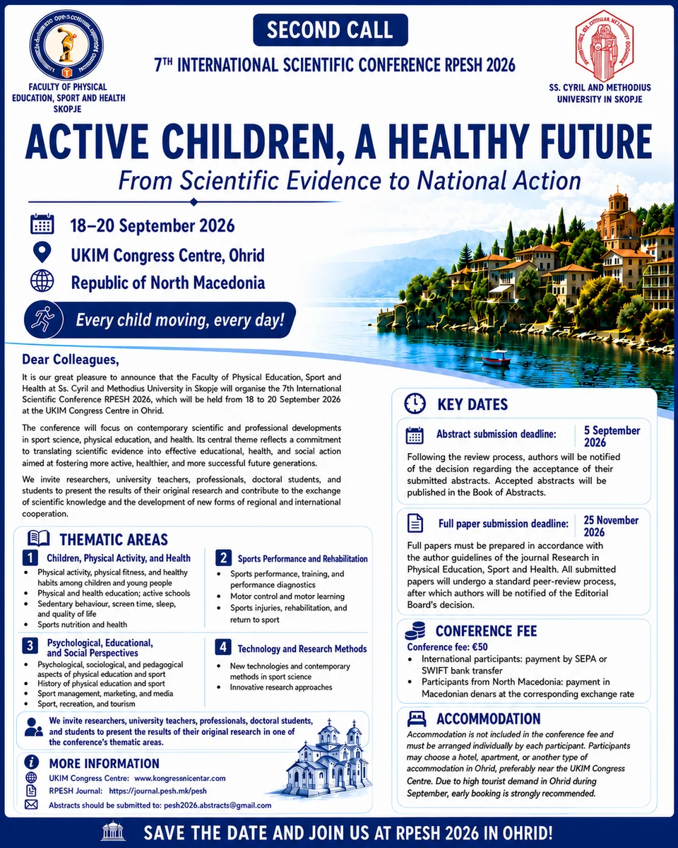 Second Call announcement of the 7th International Scientific Conference RPESH 2026
